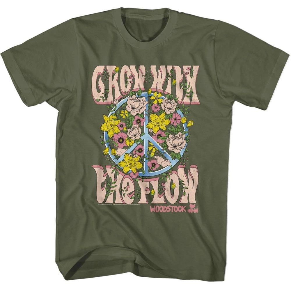 Woodstock Grow With The Flow Military Green Music Shirt 100