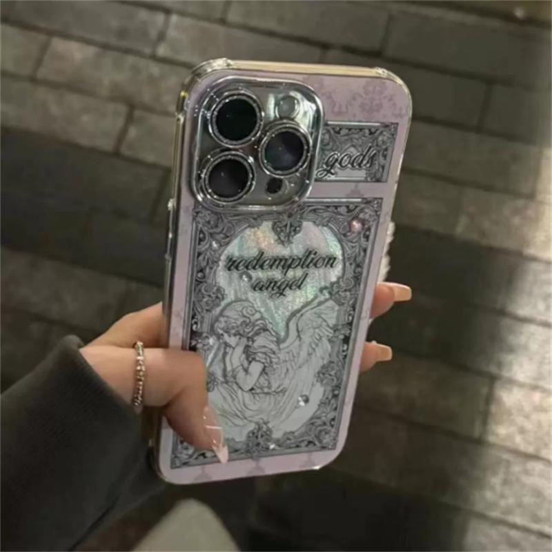 

Ретро Купидон Ангел Аврора Лазерный Чехол для Телефона Для iPhone 16 15 14 13 12 Pro Max 11 INS Роскошный Блестящий Защитный Чехол для Объектива iPhone 11