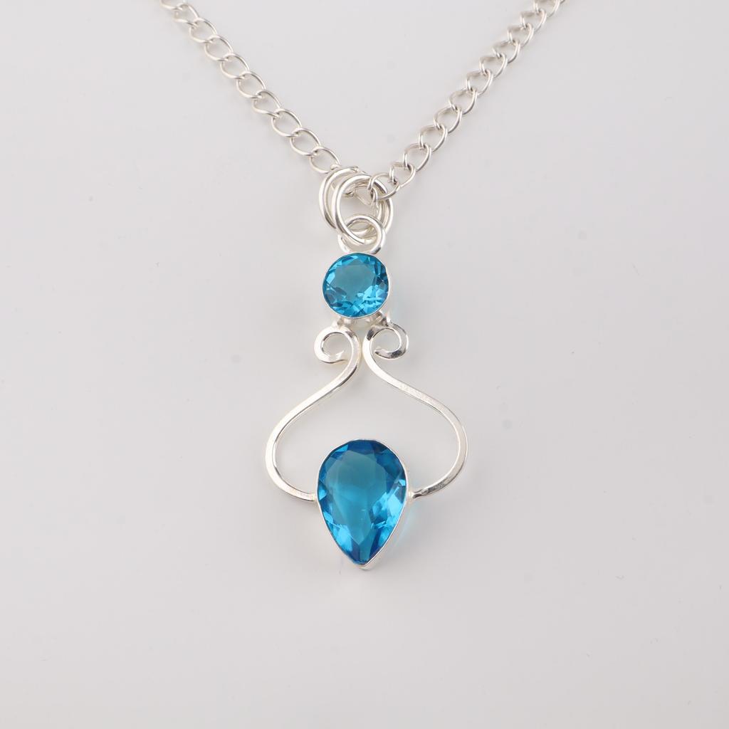 Schweizer Blautopas Edelstein 925 Sterling Silber Schmuck Statement Designer Anhänger 1,60" Für Geschenk PP-13-8