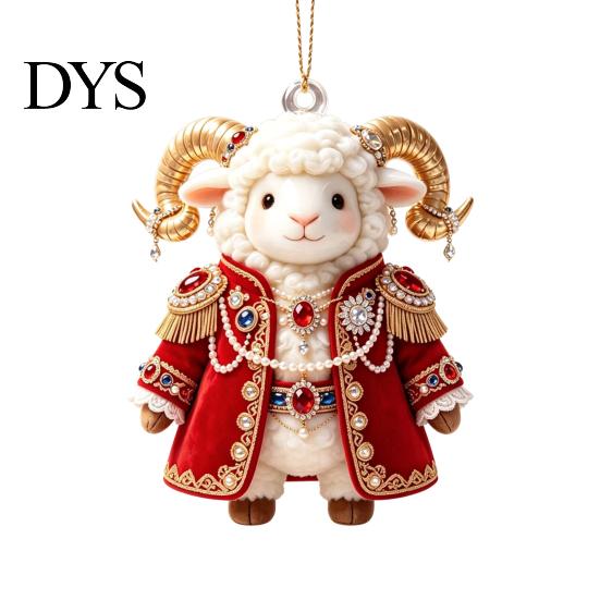 Christmas Party Supplies 2027 New Year Sheep Ornament, 2D Acrylic Tree Pendant Clear Red Hanging Ornament with String, Chinese Zodiac Goat Decor,