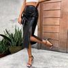 Women's New Slit High Waist Drawstring with Solid Color Mid Length Skirt