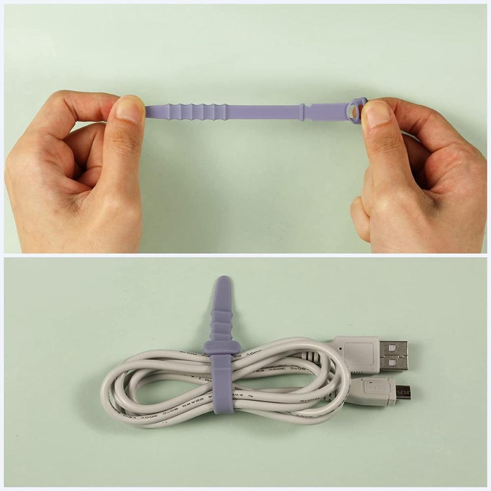 Office Desk Elastic Reusable Home Zip Ties Wire Management Clip Straps Cable Organizer