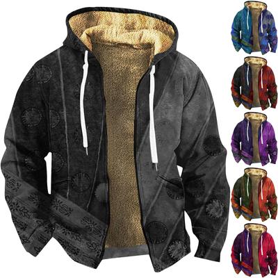 Herren-Retro-Druckjacke, Herren-Frühlings- und Herbst-Casual-Trend-Reißverschluss-Kapuzenjacke