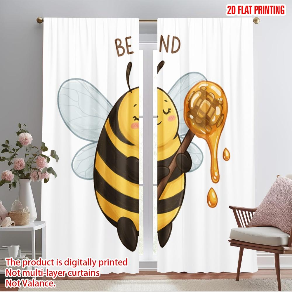 

2pcs 2D flat printing Drapes Be Kind Honey Bee Fabric Without Electricity Festive Holiday Use for Bedroom Office Living Room 52.50×116.00 CM 2pcs