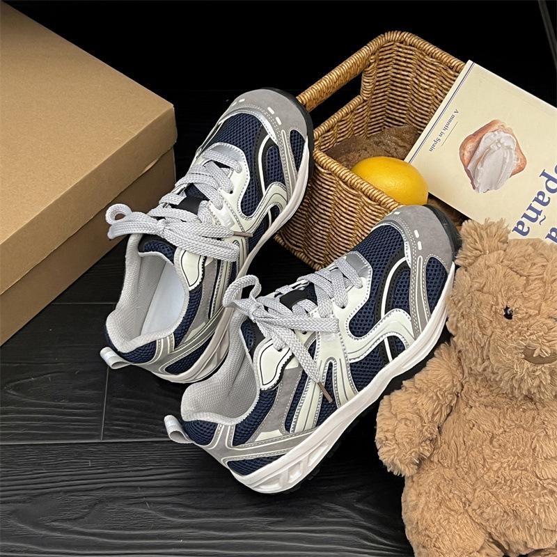 Leather Mesh Platform German Training Shoes Women's 2025 Autumn New Round Head Ugly Cute Inner Height-increasing Mountaineering Sports and Leisure Sh