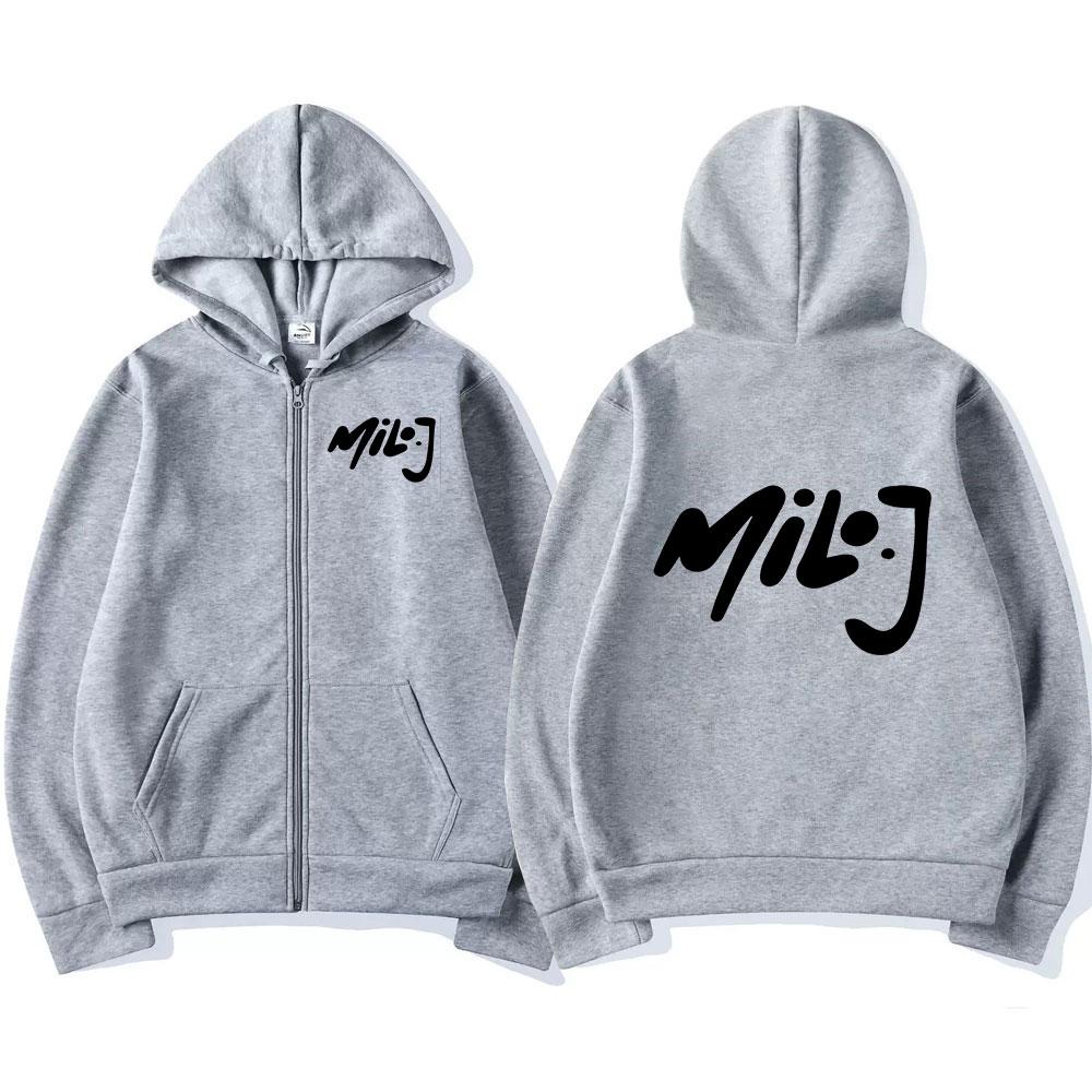 Merch con Logo Rapper Milo J Felpe con Zip Uomo Donna Moda Hip Hop Felpe con Cappuccio e Zip Giubbotti Oversize Casual Felpe