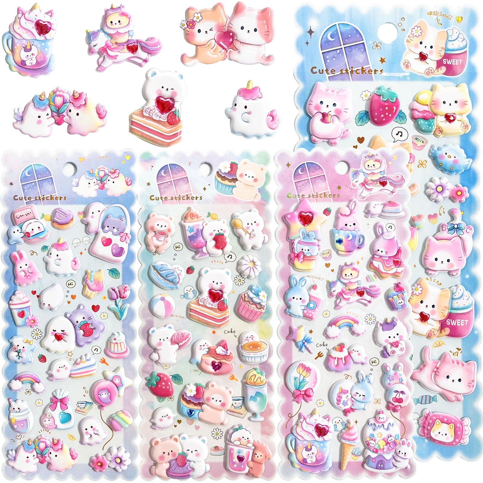 

TattiOut 2026 New Model Puffy Marshmallow 3D Stickers 4 Sheets Cute Puffy Decal Notebook Smartphone Cases Collectibles Gifts