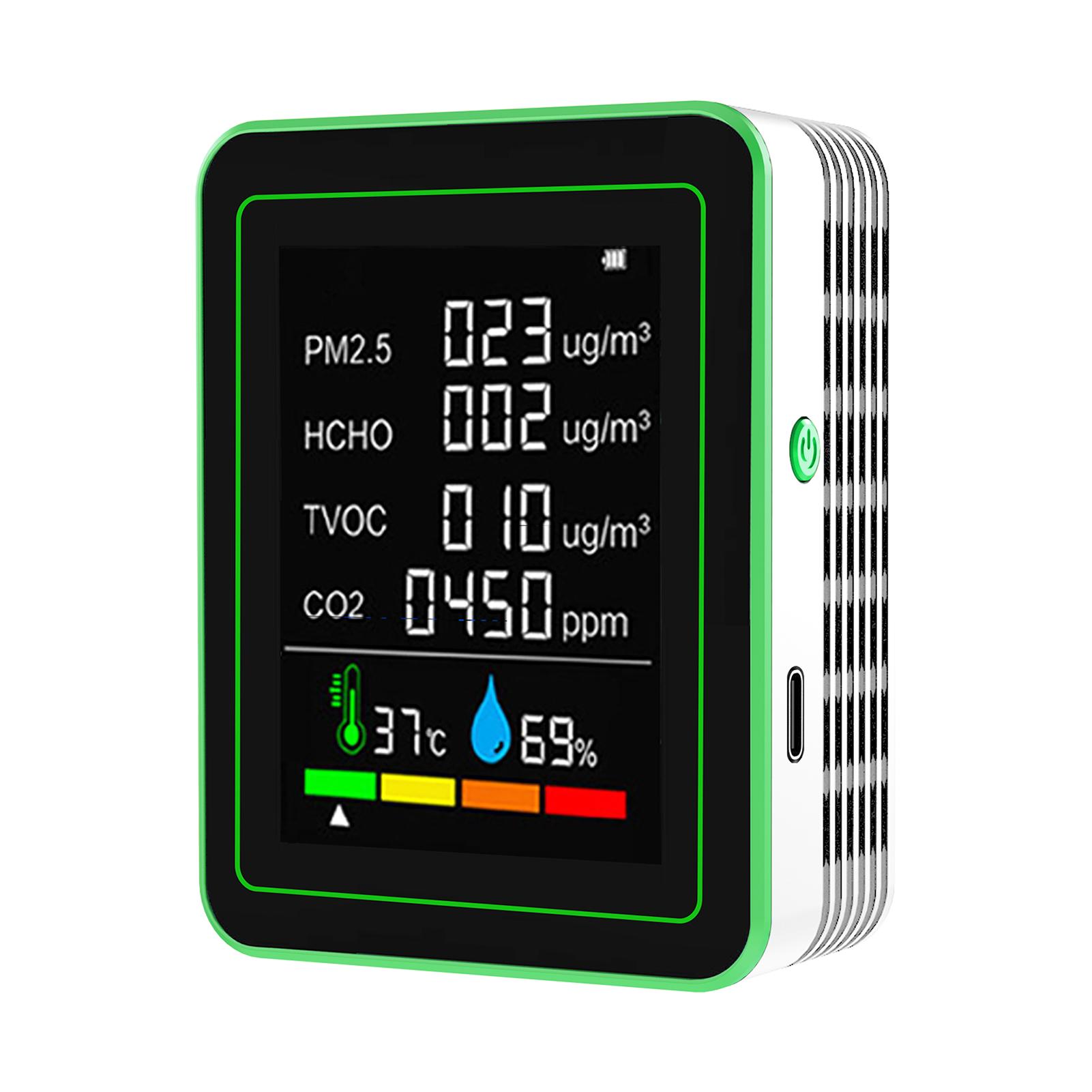 

6 In 1 Air Quality Monitor Portable Temperature Humidity PM2.5 HCHO TVOC CO2 Detector Accurate Carbon Dioxide Meter for белый