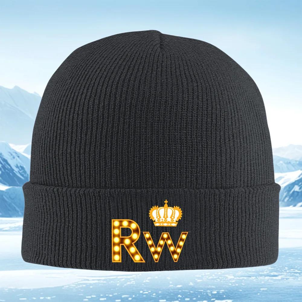Illuminated letters crown design on black Unisex Women Unisex Knitted Hat Beanie Pullover Cap Winter Thermal Warm Christmas Ou