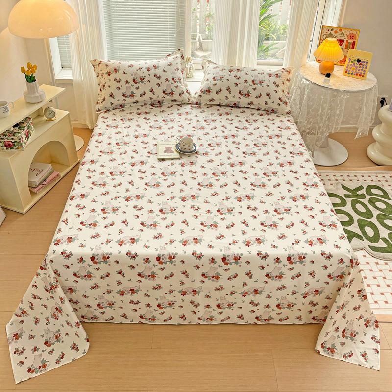 Watercolor Plant Leaves Bed Sheet Set 3Pcs 100% Cotton Bed Sheet with 2 Pillowcases Skin-friendly Comfortable Bedroom Bedspread