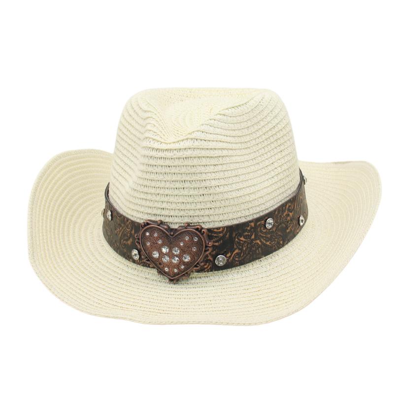 Simple Outdoor Hard Styling Straw Hat Peach Heart Top Denim Sunscreen Sunshade European And American Big Edge Warped Breathable Top Hat