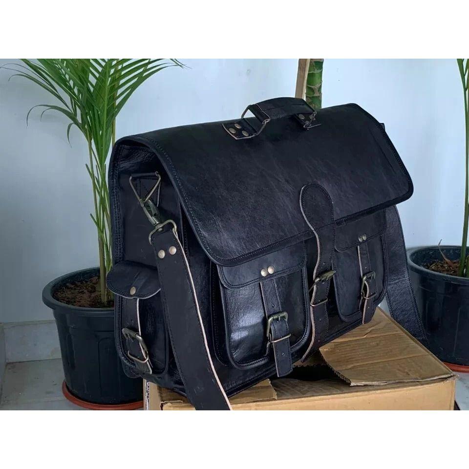 Men's Laptop Briefcase Leather Vintage Black Messenger Shoulder Bag