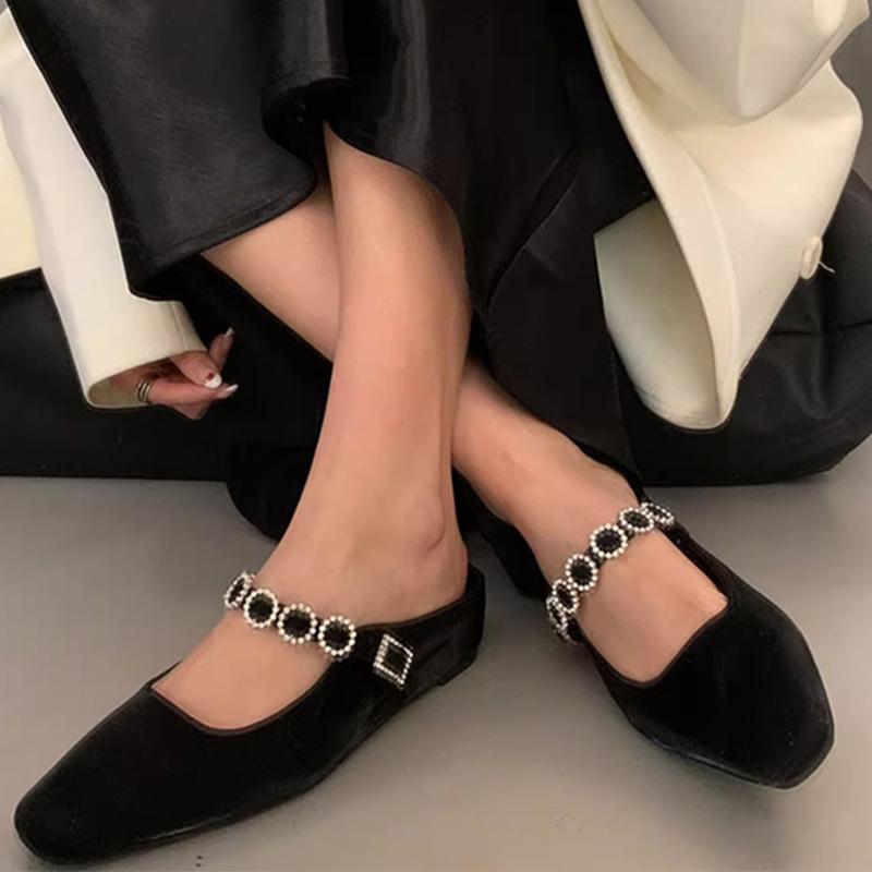 

Балетки Женские Тапочки Хрустальные Туфли-слингбэки Летняя Обувь Новинка Женские 2025 Брендовые Сандалии Элегантные Уютные Роскошные Женские Туфли 40 чёрный