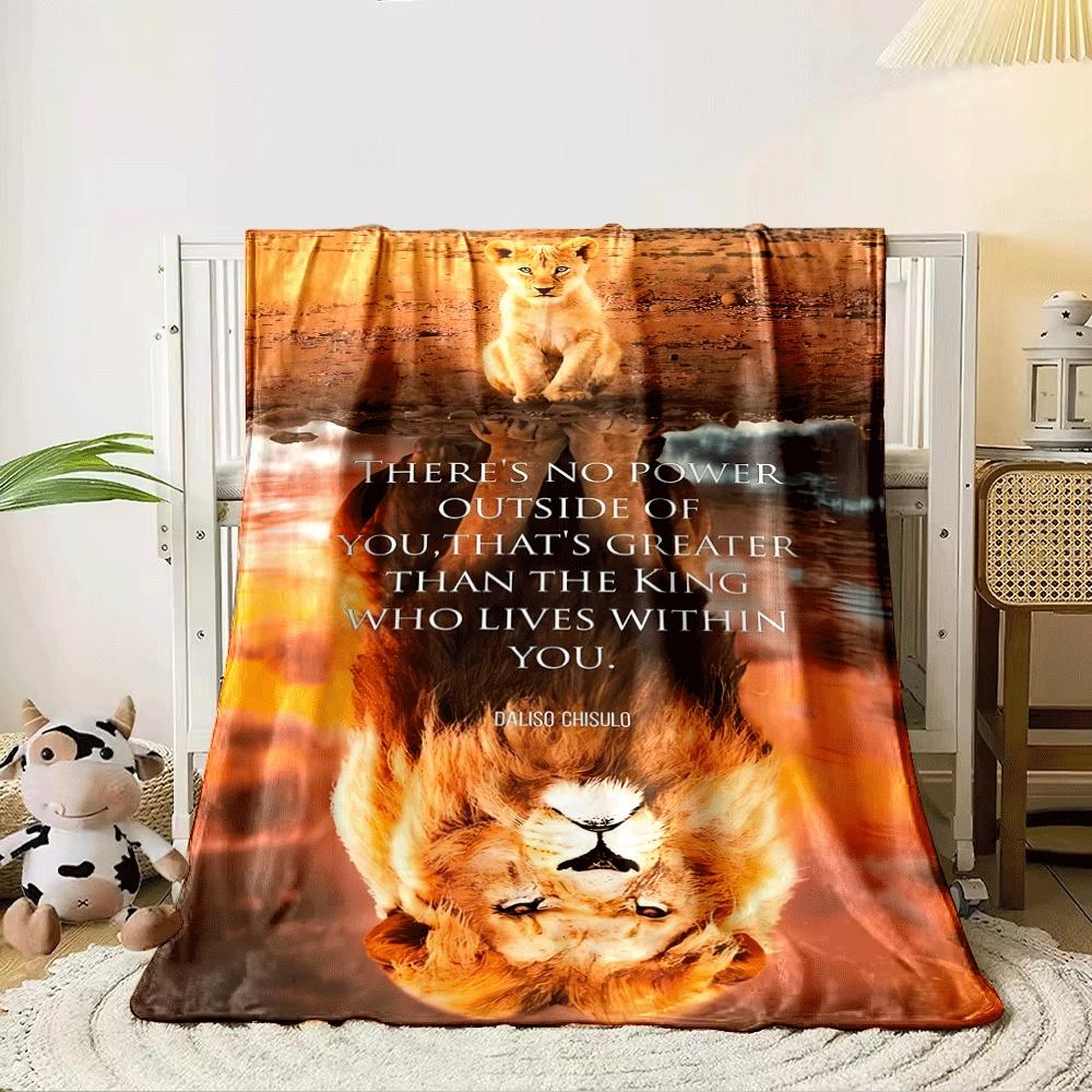 A lion cub with its reflection as a lion in a vibrant sunset environment. for all seasons blanket lunch break throw gift 80cm x 120cm