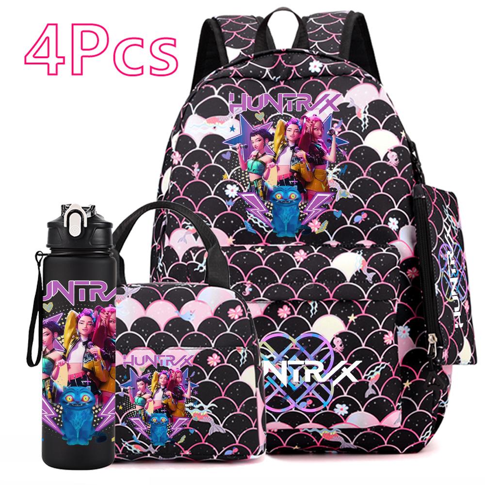 4Pcs/set Anime Cartoon Printed Backpack with Handbag Pencil Case 750Ml Water Bottler for Teenager Boy Girl Large Capacity Bookbag Schoolbag Mochila