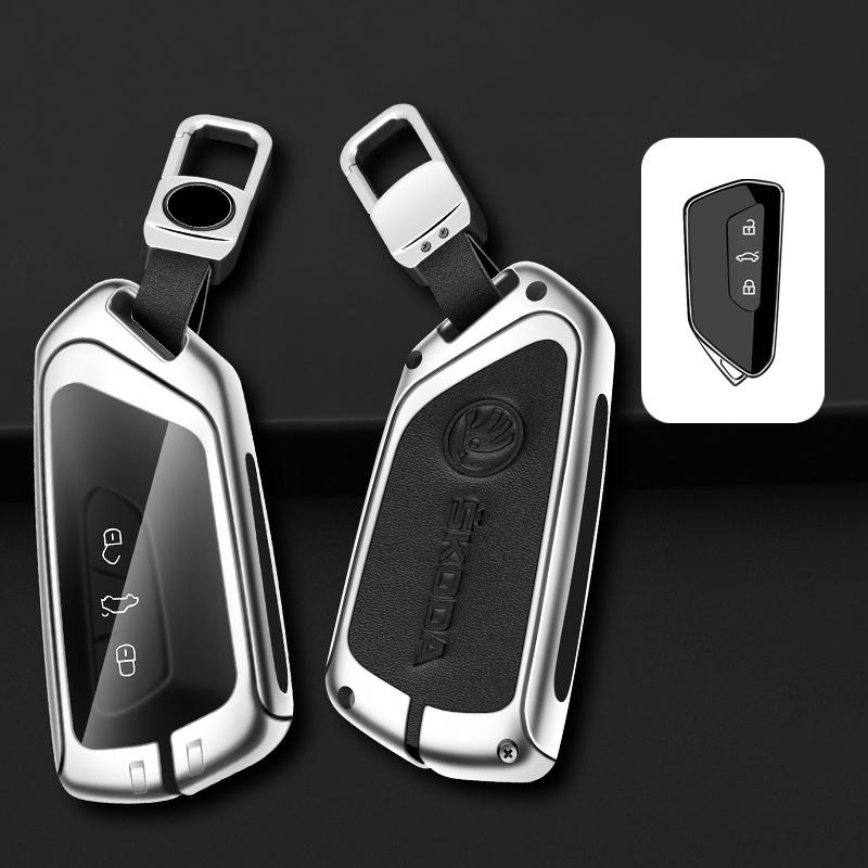 JKFB8 Zinc Alloy Car Smart Remote Key Case Bag Cover Protector Holder Shell For Skoda Octavia 4 8 A8 2020 2021 Keychain Accessories