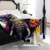 1Pc Indian Mandala Elephant Quilted Fleece Blanket - Plush Thick Warm All-Season Bedspread With Turquoise Blue, Pink, Yellow,