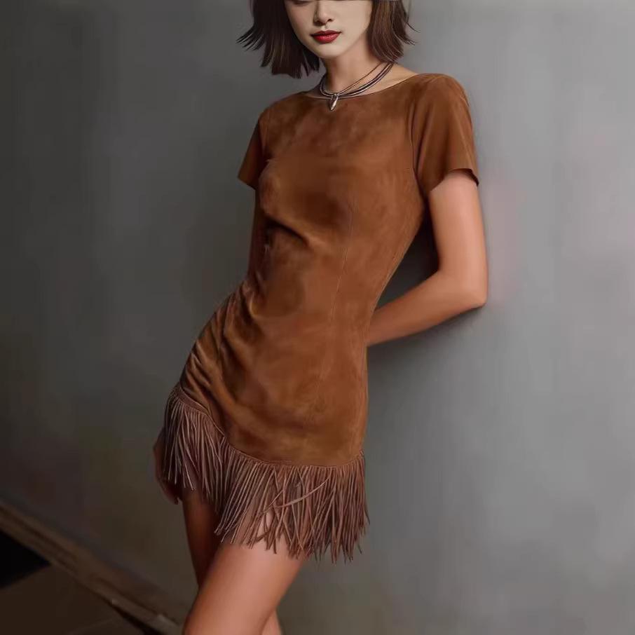 New Retro Slim Fringe Suede Dress for Women