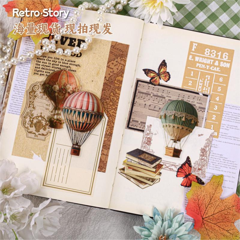 1pack/20pcs Hot Air Balloon Theme Stickers, Vivid Colorful Balloon Patterns DIY Handmade Album Scrapbooking Decorative