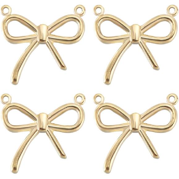 Beebeecraft 1 Box 6Pcs Bowknot Charms 14K Gold Plated 304 Stainless Steel Hollow Bowknot Links with 2 Holes for Necklace Jewelry Making (Hole: 1mm)