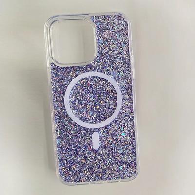 Przezroczyste Brokatowe Błyszczące Magnetyczne Etui na iPhone 14 13 12 Pro Max Plus Pokrowiec do Bezprzewodowego Ładowania MagSafe Miękki Silikonowy Pokrowiec Funda