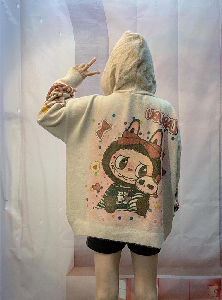 Women's Plus Size Mink Cashmere Hooded Sweater - Cute Print, Thick, Soft, Loose Fit with Sparkling Detailing.