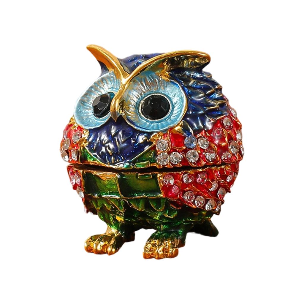Crystals Covered Owl Inspired Jewelry Storage Case Sturdy Alloy Construction for Earring Collections