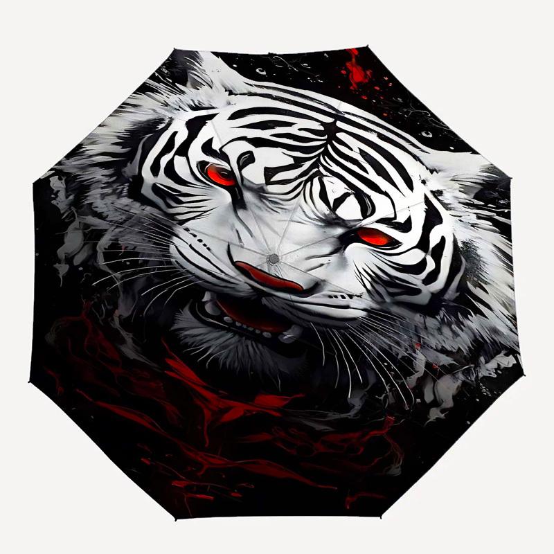

1pc Tiger RedOpen/Close Umbrella-Windproof, Compact Travel Umbrella, Sturdy 8-Rib Shaft, Outdoor Accessory1155