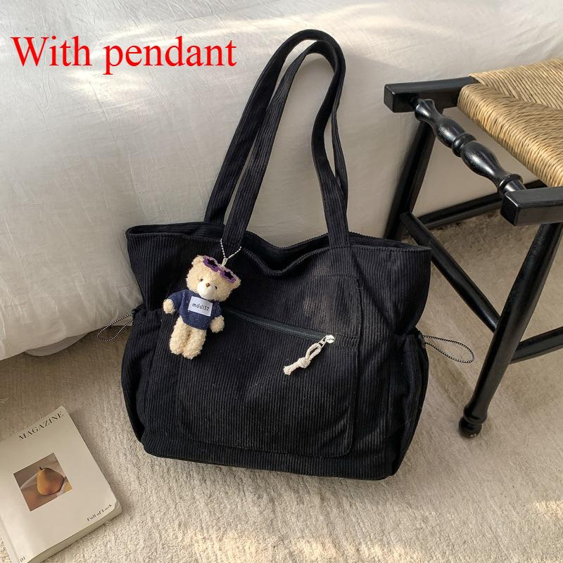 

Simple Solid Color Corduroy Shoulder Bags for Women Multi-Pocket Ladies Casual Tote Bag Outing Portable Female Large Handbags