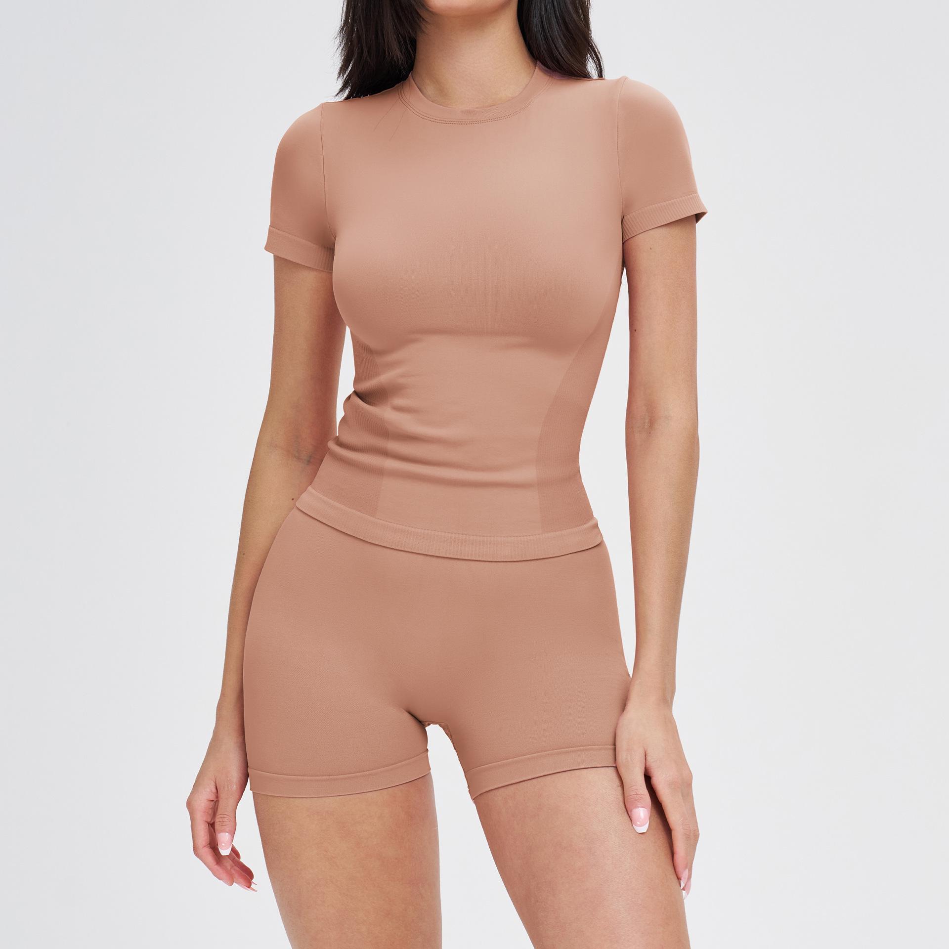 

Женский бесшовный спортивный комплект для фитнеса, йоги и бега с круглым вырезом - Удобный и стильный Extra Large