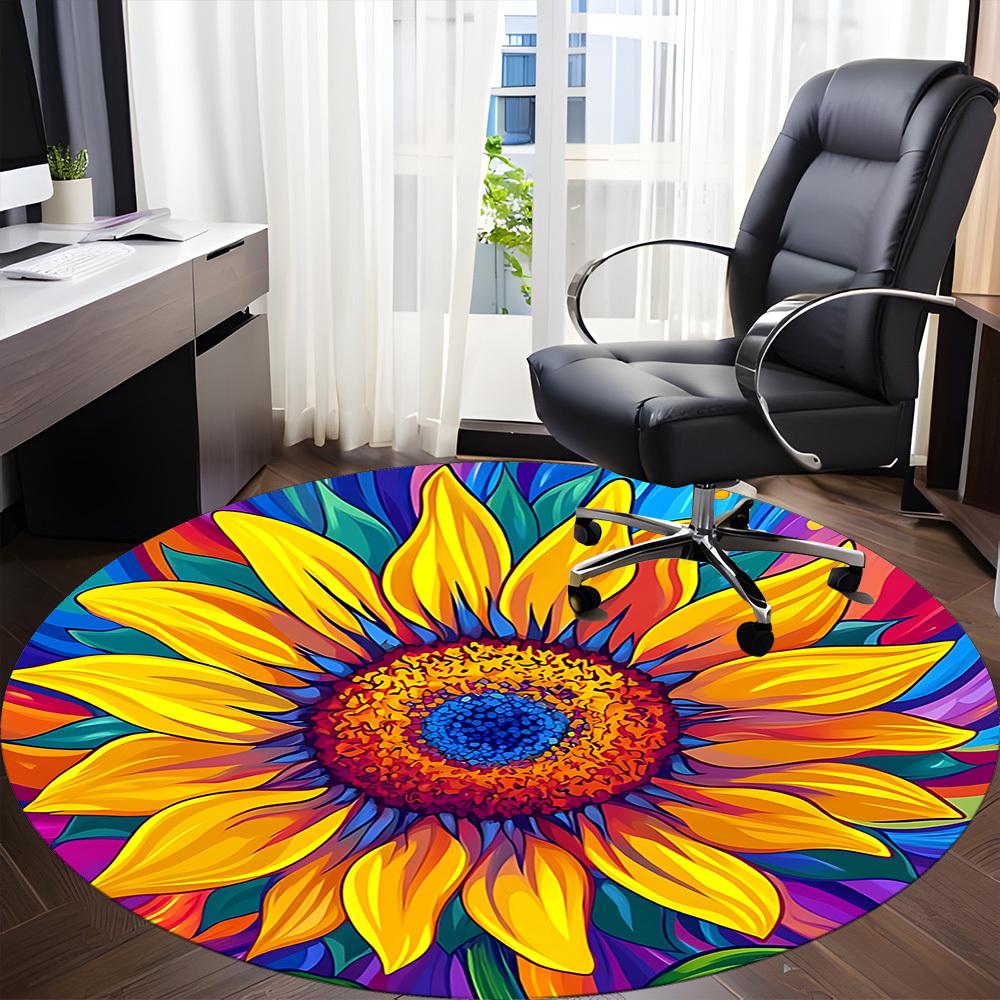 1PC Sunflower Mandala Office Round Area Rug,  Mat Suitable ForOffice, Under Office Chairs Bedroom Living Room Home Decor, Room Deco