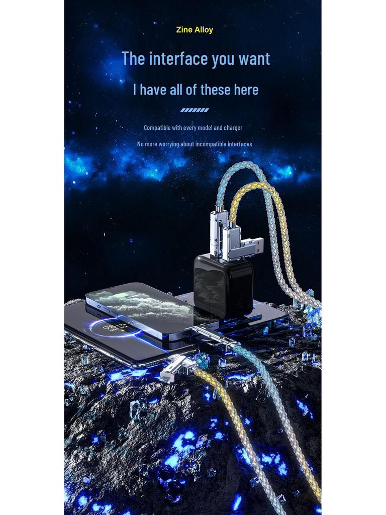 Multifunctional Luminous Zinc Alloy 2-in-2 Fast Charging Cable for Mobile Phones