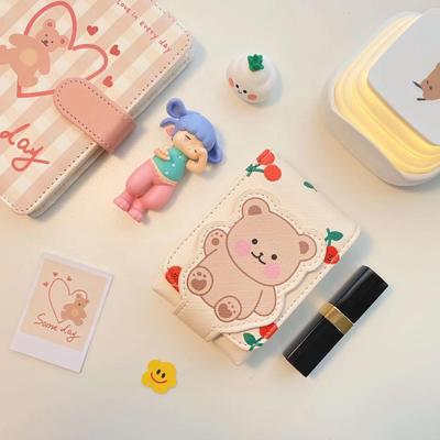 1 ks Malá taštička na rtěnky s medvídkem a zrcátkem, mini taštička pro dívky, přenosná cestovní taštička na make-up a pro uložení make-upu