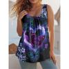 Fashion Women's V-Neck T-Shirt 3D Flower Color Printing Sleeveless Flower T-Shirt
