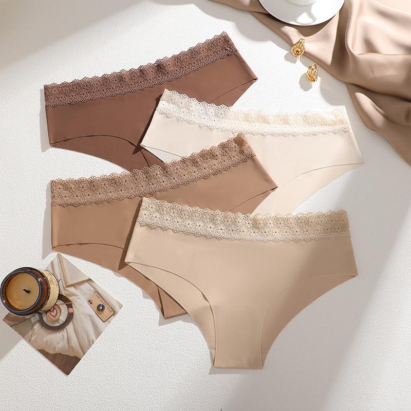 4Pcs/Set Sexy Hollow Lace Panties Girl Underwears Ladies Briefs Plus Size Panty Seamless Soft Female Panties Low Waist Lingeries
