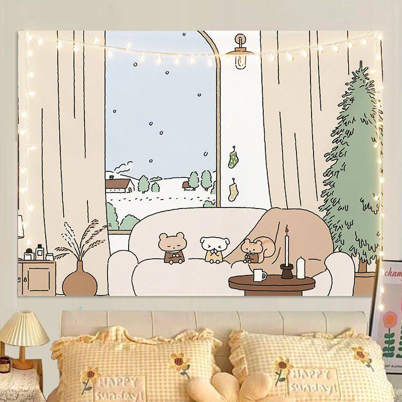 Ins Fresh Style Healing Cute Cartoon Wall Tapestry Bedroom Decor Unique Living Room Wall Hanging Art Cloth