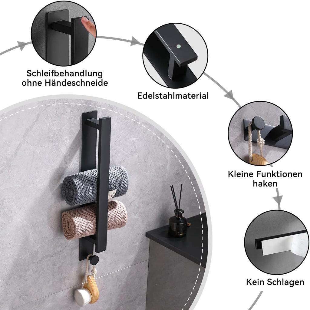 Schwarzer Edelstahl Handtuchhalter Ohne Bohren Wand Duschhandtuchregal Selbstklebend Küchenhandtuchhalter Stange Badezimmerhandtuchständer