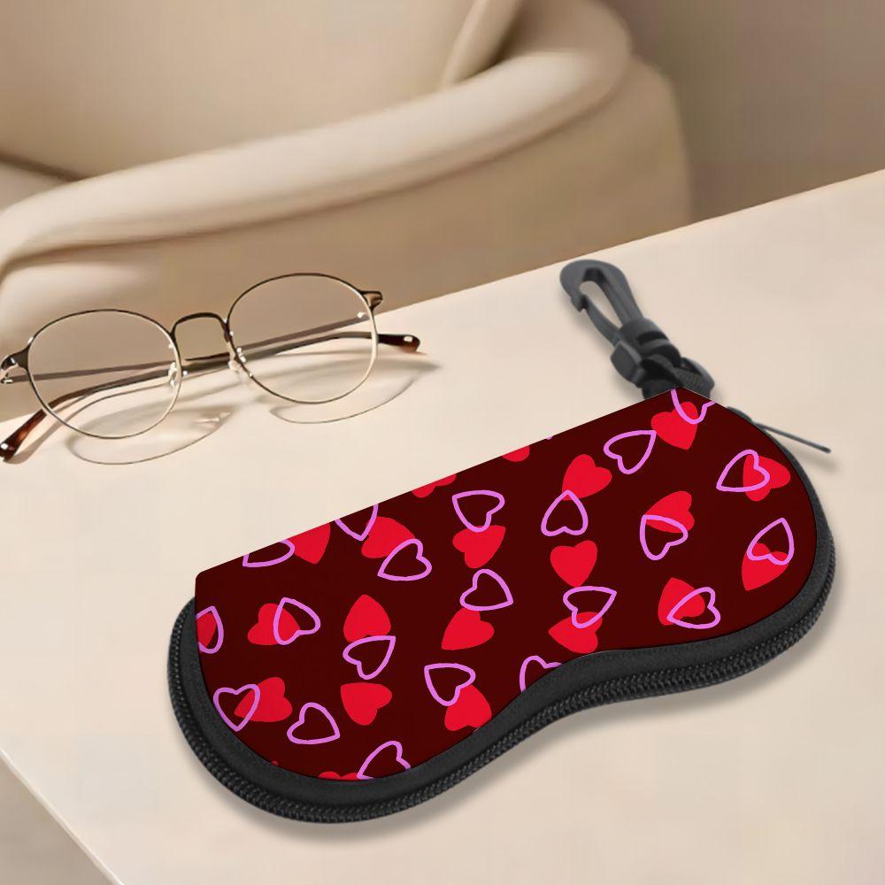 Lovely Red Hearts Pattern Soft Sunglasses Case,Portable Lightweight Eyeglasses Pouch,Protective Spectacle Bag for Women Girls Travel