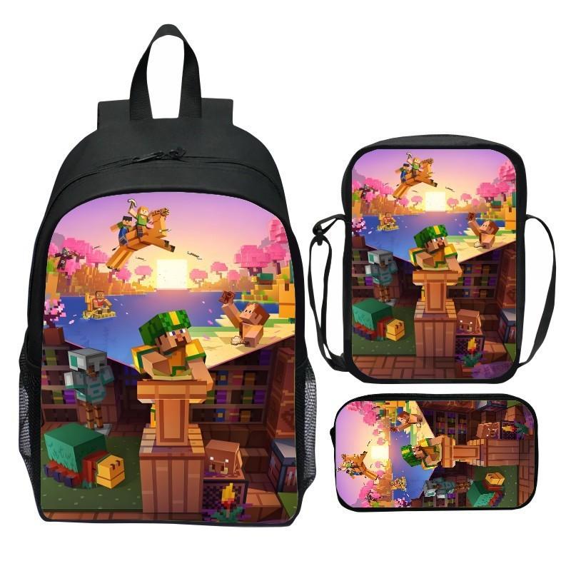 Minecraft School Backpack Set With Printed Game Pattern For Kids Students