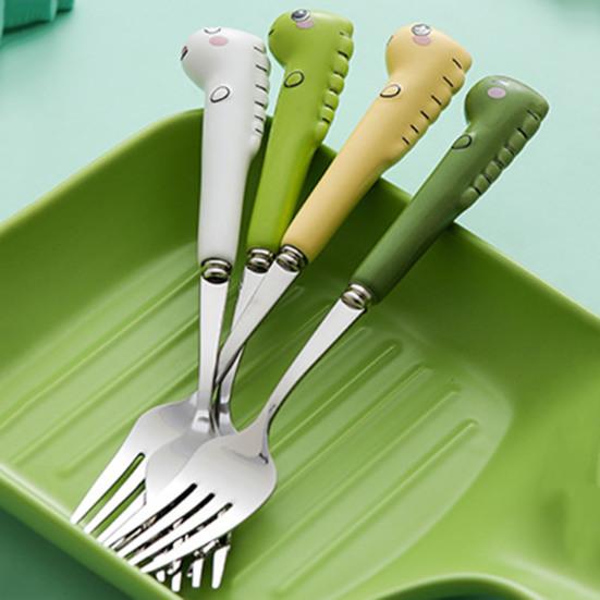 Scratch Resistant Anti-rust Toddler Utensil Stainless Steel Cartoon Dinosaur Children Fork Spoon