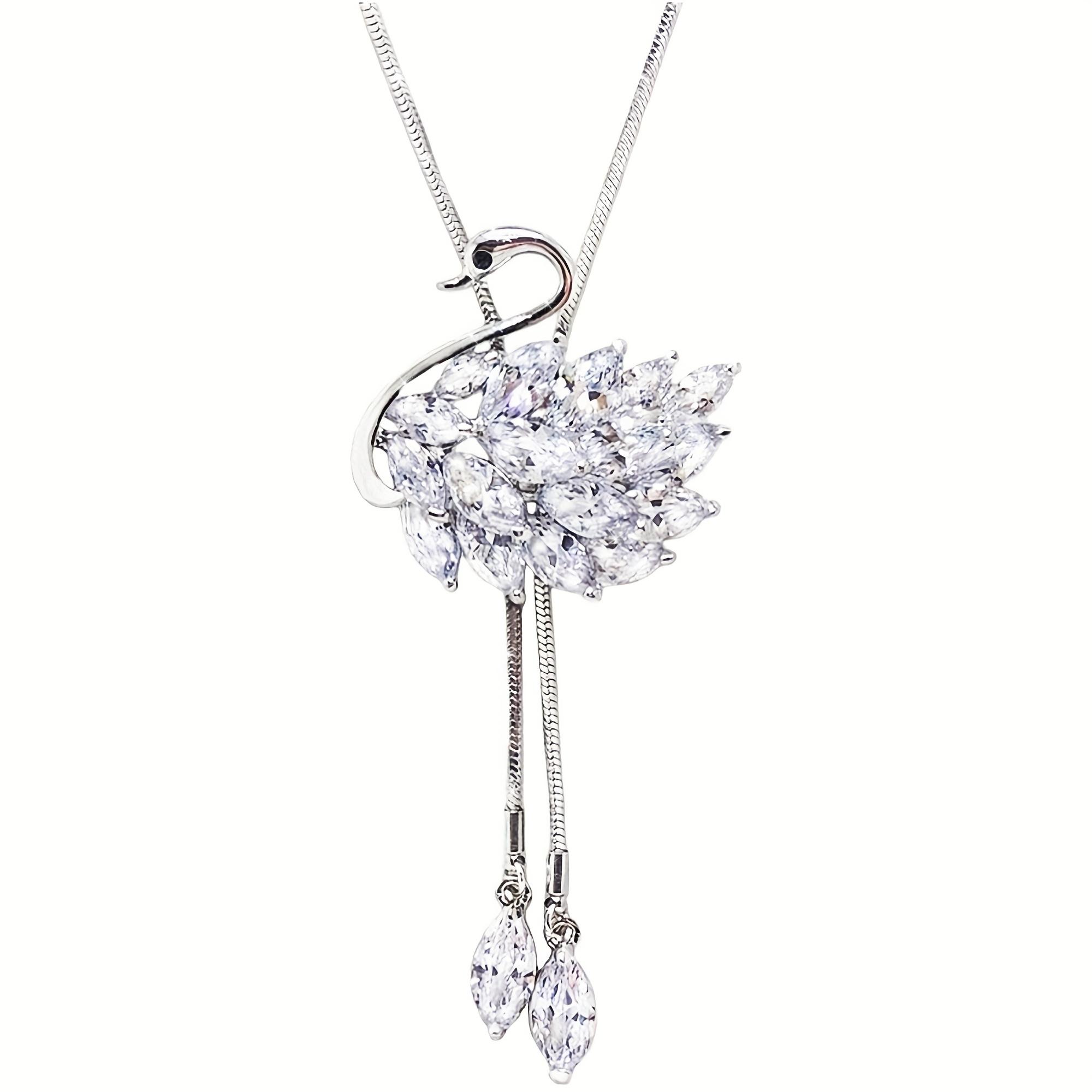 Necklace Chains Jewelry Men Women Pendant Necklace Swan Sweater Chain Crystal Long Necklace Artificial Crystal Jewelry 33.9in
