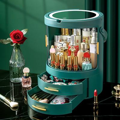 Cosmetic Storage Box Desktop Dustproof with Mirror Integrated Skin Care Products Dressing Table Shelf Makeup Box