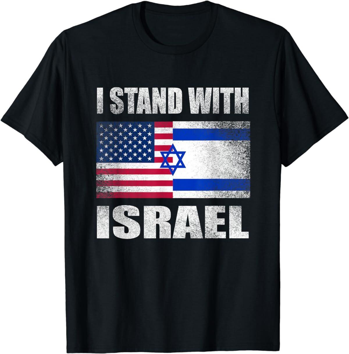 I Stand With Israel USA American Flag Israeli Flag Support T-Shirt S