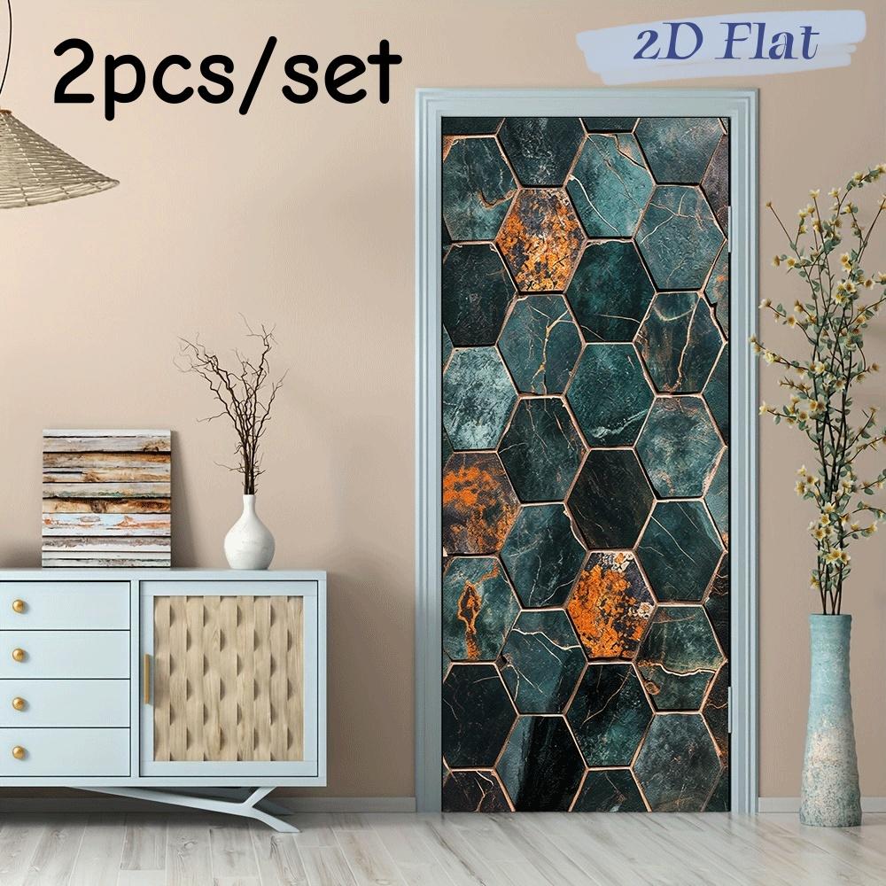 

2pcs modern retro style hexagonal stone pattern wall stickers, living room bedroom entrance decoration stickers, self-adhesive w (as the picture,38.5x200cmx2)