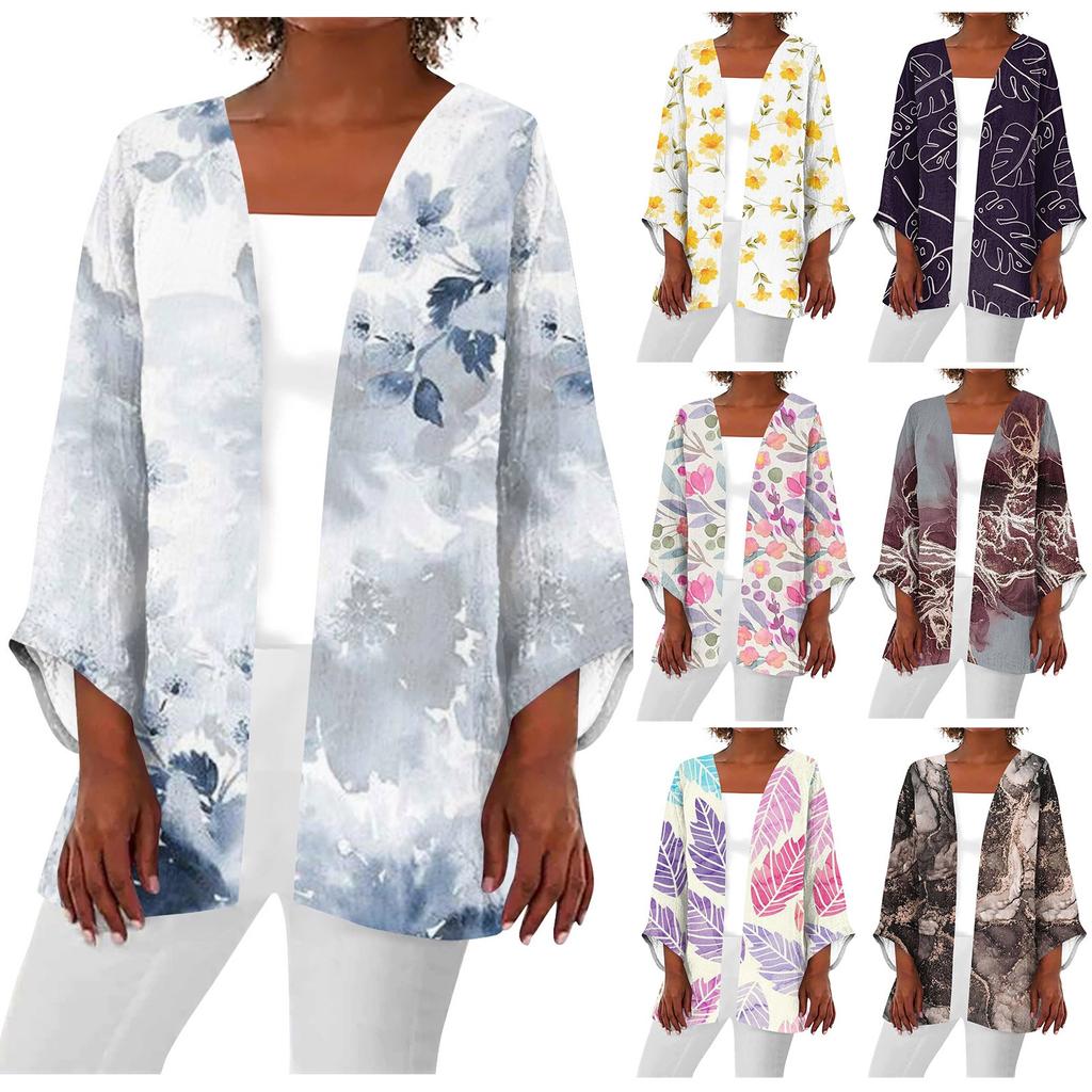 Women's Casual Fashion Printed Lightweight Medium Length Jacket Cardigan