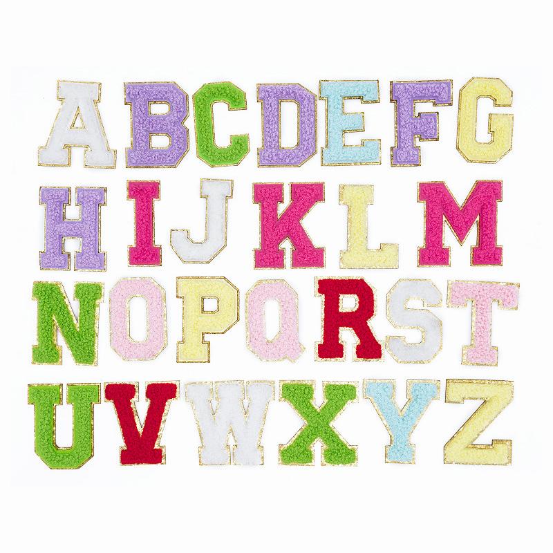 Colorful English Letter Chenille Embroidery Patches Iron on Sew on Garment Alphabet Crochet Patches for Clothing Hat Cap Craft