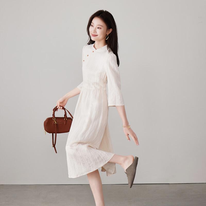 SOFSIL New Chinese Style Stand Collar Seven-Sleeve Dress L