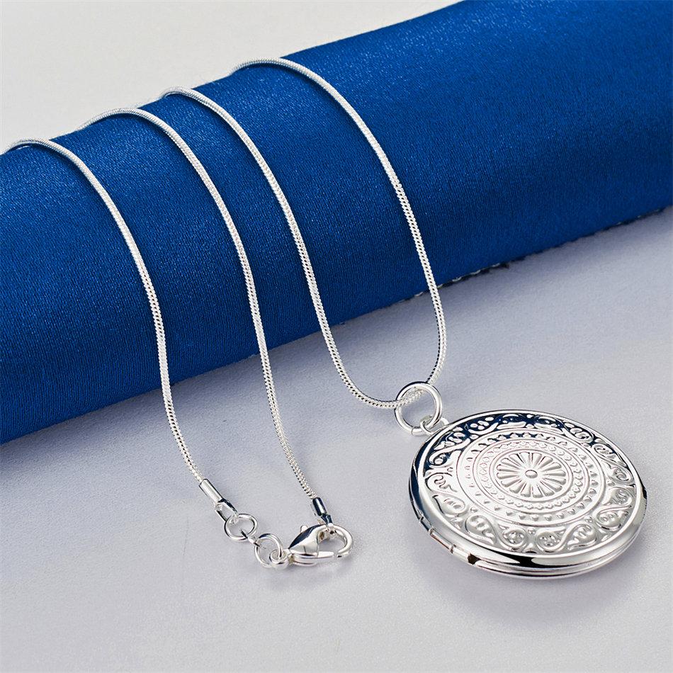 925 sterling silver 16-30 inch exquisite round flip up pendant necklace, women's fashion gift, wedding jewelry accessories