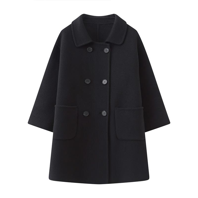 

Кашемірове пальто для дівчат Qinghe кашемір 30% кашемір 70% вовна унісекс Осіннє та зимове кашемірове пальто куртка м яка та тепла 160 чорний