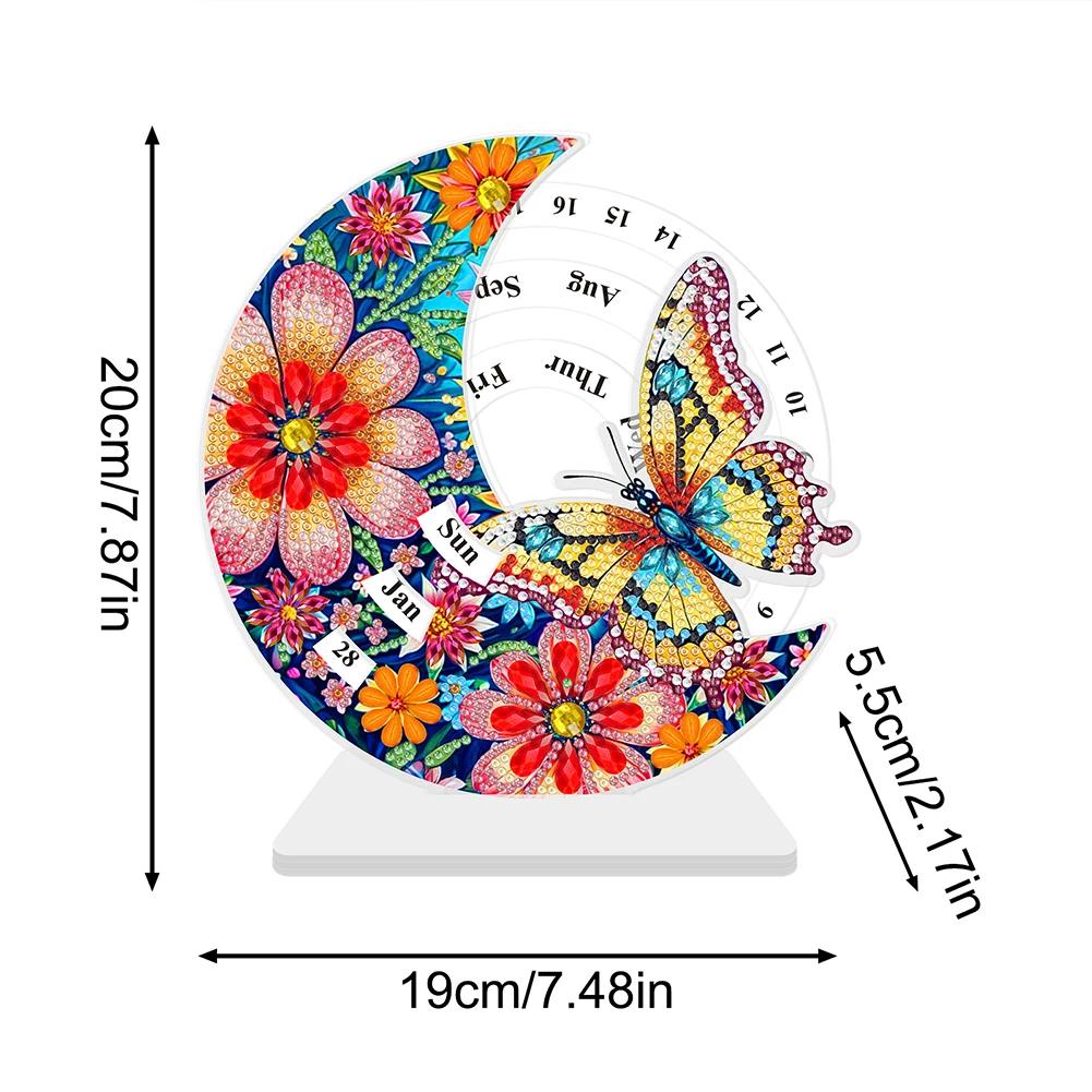 Wooden Special Shaped Colorful Pattern Diamond Art Desktop Perpetual Calendar Diamond Painting Dial Moon Calendar for Beginners